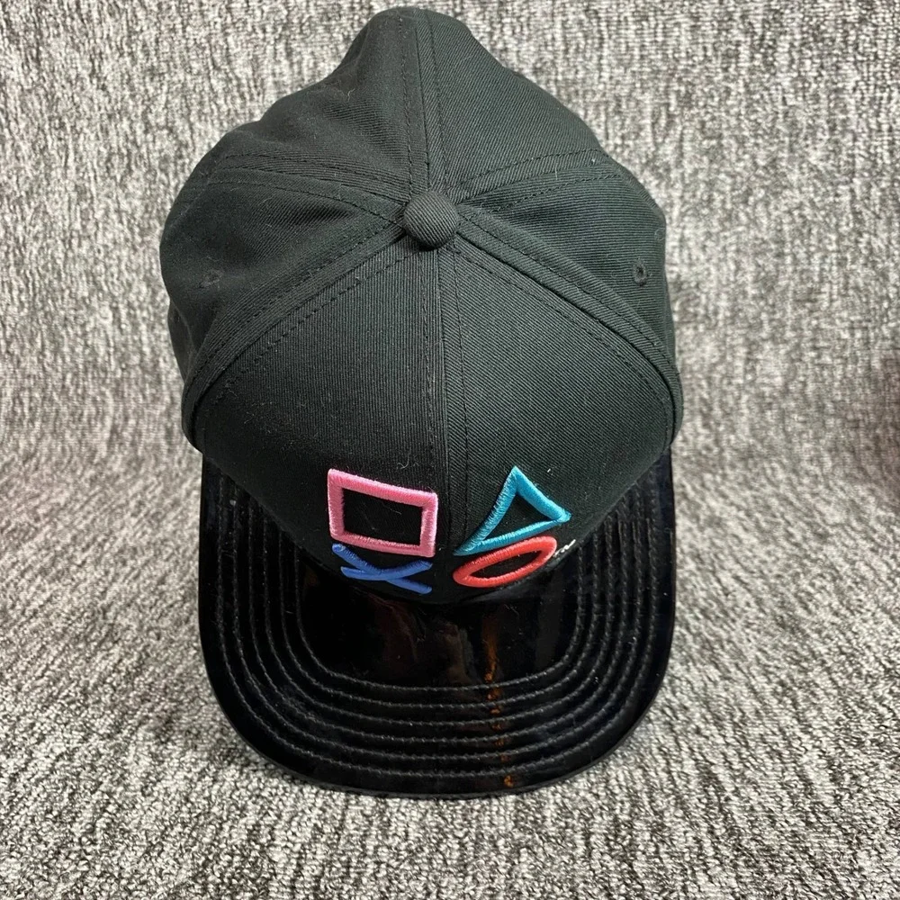 PlayStation Button Logo Snapback Hat Bioworld Patent Brim Blue Bottom Gamer Cap